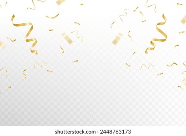 An explosion of confetti on a transparent background. Shiny glossy gold paper. transparent, opacity, abstract