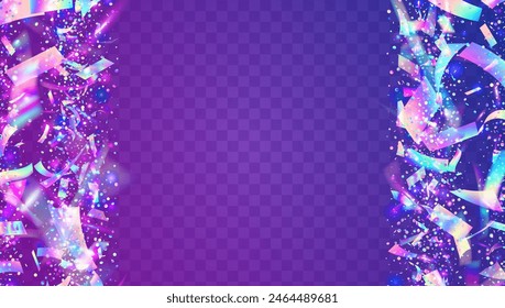 Explosion Confetti. Purple Art Glitter. Surprise Flag. Glare Holographic Illustration. Falling Banner. Neon Burst. Color Background. Laser Template. Pink Explosion Confetti