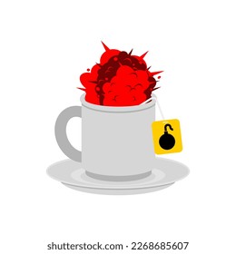 Explosion in cup of coffee. Nuclear explosion in a mug. Doomsday concept