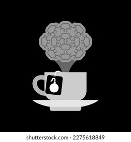 Explosión en una taza de café. Explosión nuclear en una taza. Concepto de los domingos