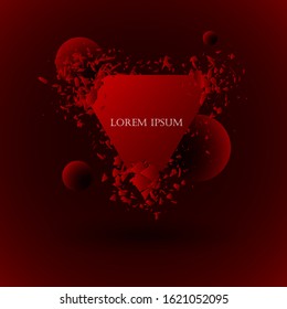 Explosion of dark red triangle and circles. Abstract composition. As template for geometric background,icon, label tag, element of logo. Sale concept Vector illustration
