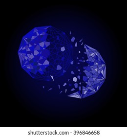 Explosion, destruction of the geometrical figure consisting of a set of elements (abstraction). 3D rendering. Vector illustration
