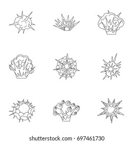 Explosion destruction icons set. Outline set of 9 explosion destruction vector icons for web isolated on white background