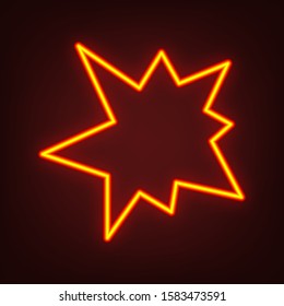 Explosion, detonation; (out), burst icon. Yellow, orange, red neon icon at dark reddish background. Illumination. Illustration.