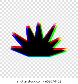 Explosion, detonation; (out), burst icon. Vector. Black icon with red-green-blue contours on transparent background.