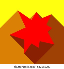 Explosion, detonation; (out), burst icon. Vector. Red icon with two flat reddish shadows on yellow background.