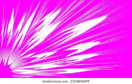 Explosion and dynamic lines of movement on a pink background with a halftone effect. Vector background in manga style.
