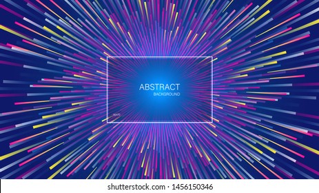 The explosion of dynamic lines or rays. Abstract geometric background with centric motion. Vector illustration.