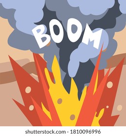 Explosion of Dynamite in Quarry, Mining and Metal Extraction, Metallurgical Industry Concept Vector Illustration