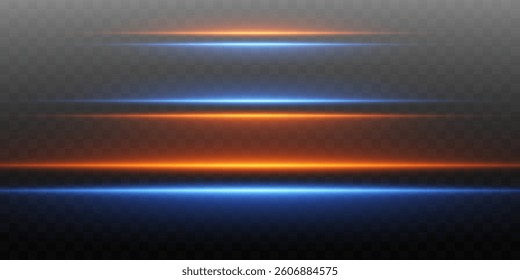 Explosion effect. Neon beams. Horizontal lines of light and glare. Laser glowing stripes. Vector. EPS 10.