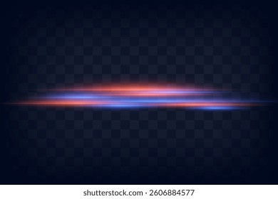 Explosion effect. Neon beams. Horizontal lines of light and glare. Laser glowing stripes. Vector. EPS 10.