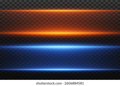 Explosion effect. Neon beams. Horizontal lines of light and glare. Laser glowing stripes. Vector. EPS 10.