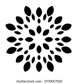 Explosion effect of random radial black petals on a white background. Floral abstract circular pattern for printing on pillows, clothing, interior design. Vector illustration.