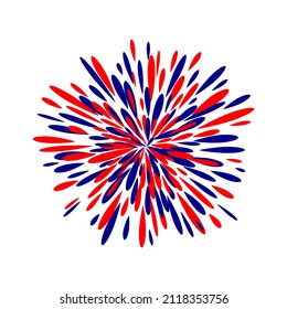 Explosion effect of random radial blue and red lines on a white background. Floral abstract modern circular pattern. Vector.