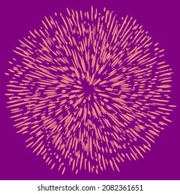 Explosion effect of random radial pink lines on a purple background. Floral abstract circular pattern for printing on pillows, postcards. Vector.