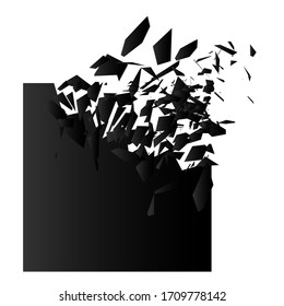 Explosion effect. Shatter triangle. Banner with place for text. Vector illustration