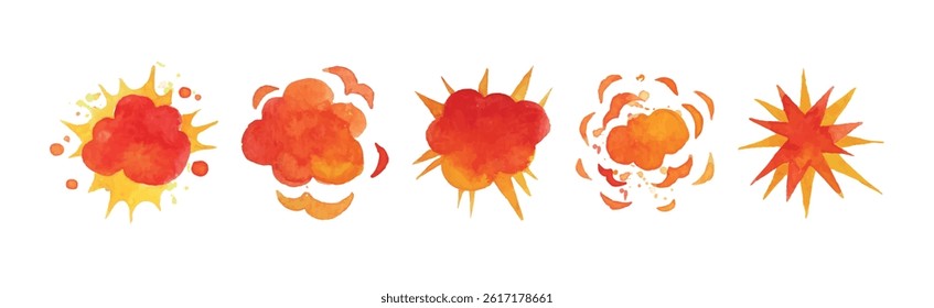 Explosion Effect Watercolor Bright Red Fume Vector Set