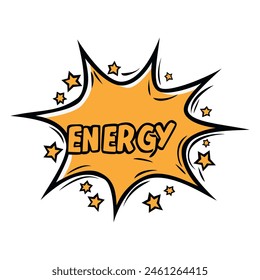 Explosion of energy on white background with energy written on it. Explosion concept.