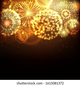 Explosion of festive fireworks, on a dark background. Element for the holiday. Vector illustration.