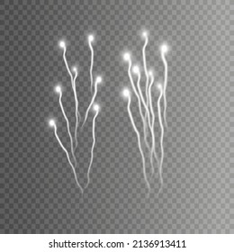 Explosion of festive white patterned fireworks in various shapes of sparkling pictograms set on checkered background isolated abstract vector illustration