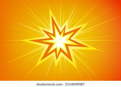 Explosión, icono de fuego. Los rayos divergen del centro en una Plantilla de Vector degradado de color naranja claro.  Anuncio abstracto brillante de la ilustración. Diseño hermoso para la cubierta, presentación, publicidad, negocio