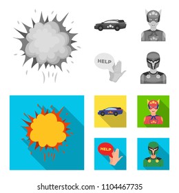 Explosion, fire, smoke and other web icon in monochrome, flat style, superforce, cry, icons in set collection.