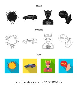 Explosion, fire, smoke and other web icon in black,flat,outline style.Superman, superforce, cry, icons in set collection.