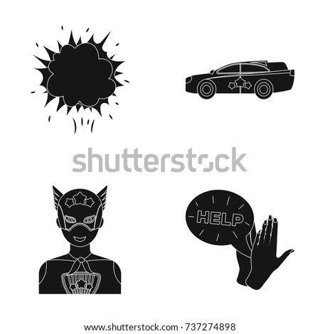 Explosion, fire, smoke and other web icon in black style.Superman, superforce, cry, icons in set collection.