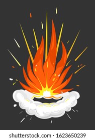 Explosion with flames and smoke. Isolated icon with red and orange colors, explosive element. Dangerous energy, flammable blaze, realistic fireball for game design. Vector in flat style illustration