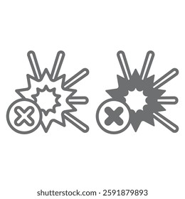 Explosion flash ban line and solid icon, prohibited items concept. Vector graphics. Flash explosion forbidden sign on white background, outline style icon for mobile or web design