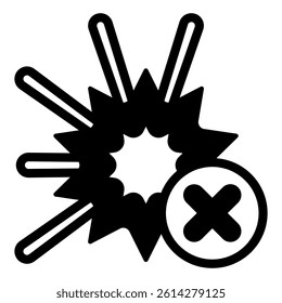 Explosion flash ban solid icon, prohibited items concept. Vector graphics. Flash explosion forbidden sign on white background, glyph style mobile or design