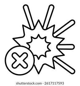 Explosion flash ban thin line icon, prohibited items concept. Vector graphics. Flash explosion forbidden sign on white background, linear style for mobile or design