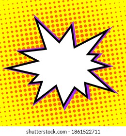 La explosión relámpago al estilo del arte pop. Plantilla con espacio en blanco. Ilustración de dibujos animados en un fondo amarillo.