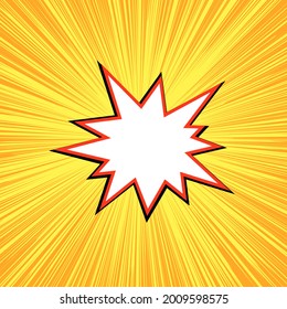 Explosion flash in pop art style. Template with blank space. Vector cartoon illustration on a yellow background