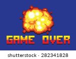 explosion game over message pixel art style retro vector illustration