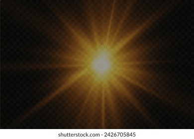 An explosion of glowing light and flare. Bright star flare. On a transparent background.