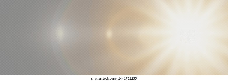 An explosion of glowing light and flare. Bright star flare. On a transparent background.
