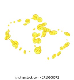 Explosion of gold coins with place for text on transparent background. Casino jackpot or win concept. Vector illustration Applicable for gaming, gambling, jackpot illustration.