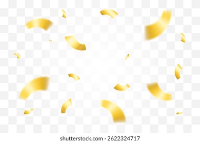 Explosion Gold Confetti on Transparent Background. Congratulations Wallpaper. Celebration Party Banner. Happy Birthday. Vector Illustration