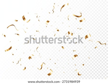 Explosion Gold confetti streamers and ribbon banner, isolted on transparent background