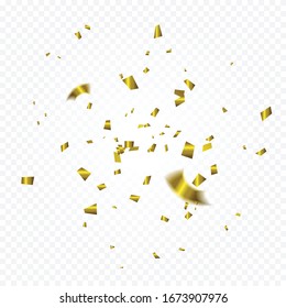 Explosion Golden Tiny Confetti And Falling On Transparent Background. Vector