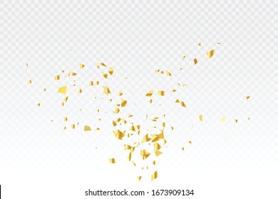 Explosion Golden Tiny Confetti Falling On Transparent Background. Vector