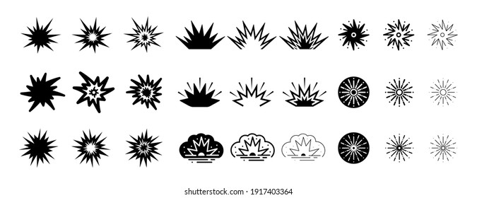 Explosion gun and nuclear shot icon set. Editable line vector. Modern and simple shock wave. Flat style fashion explosion icon set. Template for application, user interface and logo, vector.