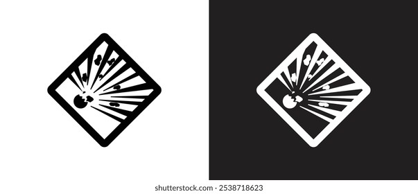 Explosion Hazmat isolated placard. Explosion material icon, Vector icon of hazardous material signs. Label Icon of a danger sign vector illustration in black and white background. Danger sign icon.