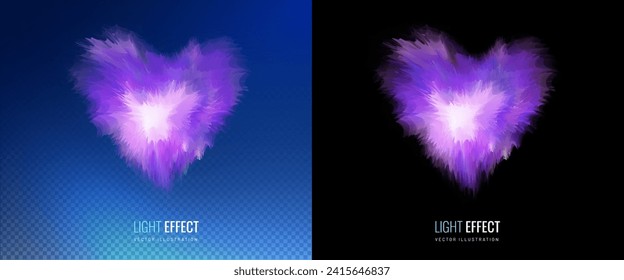 Explosion heart light splash effect in galaxy and starry sky style. Realistic explosion of paints and inks - decorative futuristic element. Universe and space vector illustration