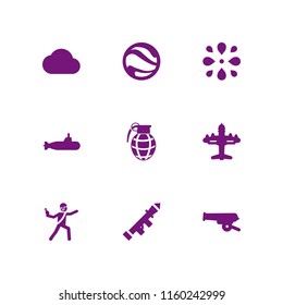 explosion icon. 9 explosion set with bazooka, hand grenade, filled cloud and grenade vector icons for web and mobile app