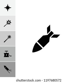 Explosion icon. collection of 6 explosion filled icons such as sparklers, rocket bomb, dynamite. editable explosion icons for web and mobile.