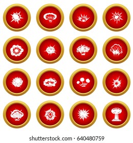 Explosion icon red circle set isolated on white background