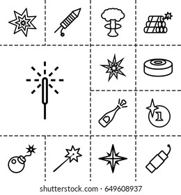 Explosion icon. set of 13 outline explosion icons such as explosion, bomb, sparkler, fireworks, firework, dynamite, smoke bomb, opened champagne, explode, nuclear explosion