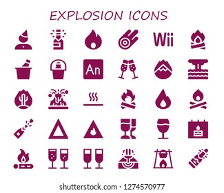  explosion icon set. 30 filled explosion icons. Simple modern icons about  - Birthday, Champagne, Fire, Asteroid, Wii, Bonfire, Animate, Forest fire, Eruption, Volcano, Hot